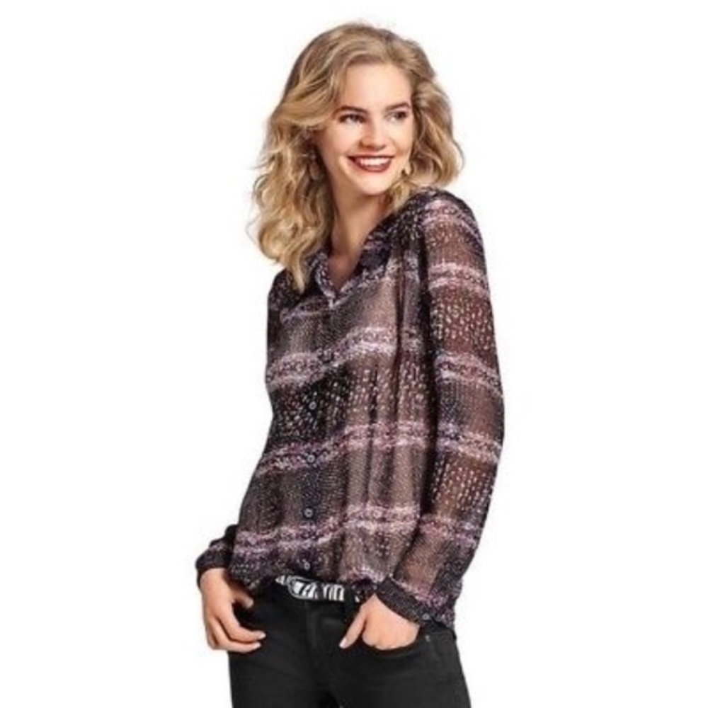 Cabi | Purple & Black Sheer Paris Blouse